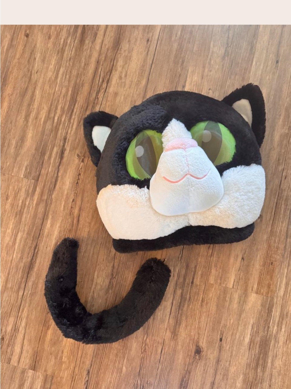 Giant Plush Black & White Cat Hat with Tail costume